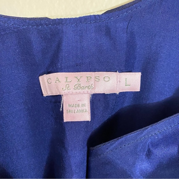 Calypso St. Barth women’s navy blue white silk striped dress sz large - Picture 10 of 10